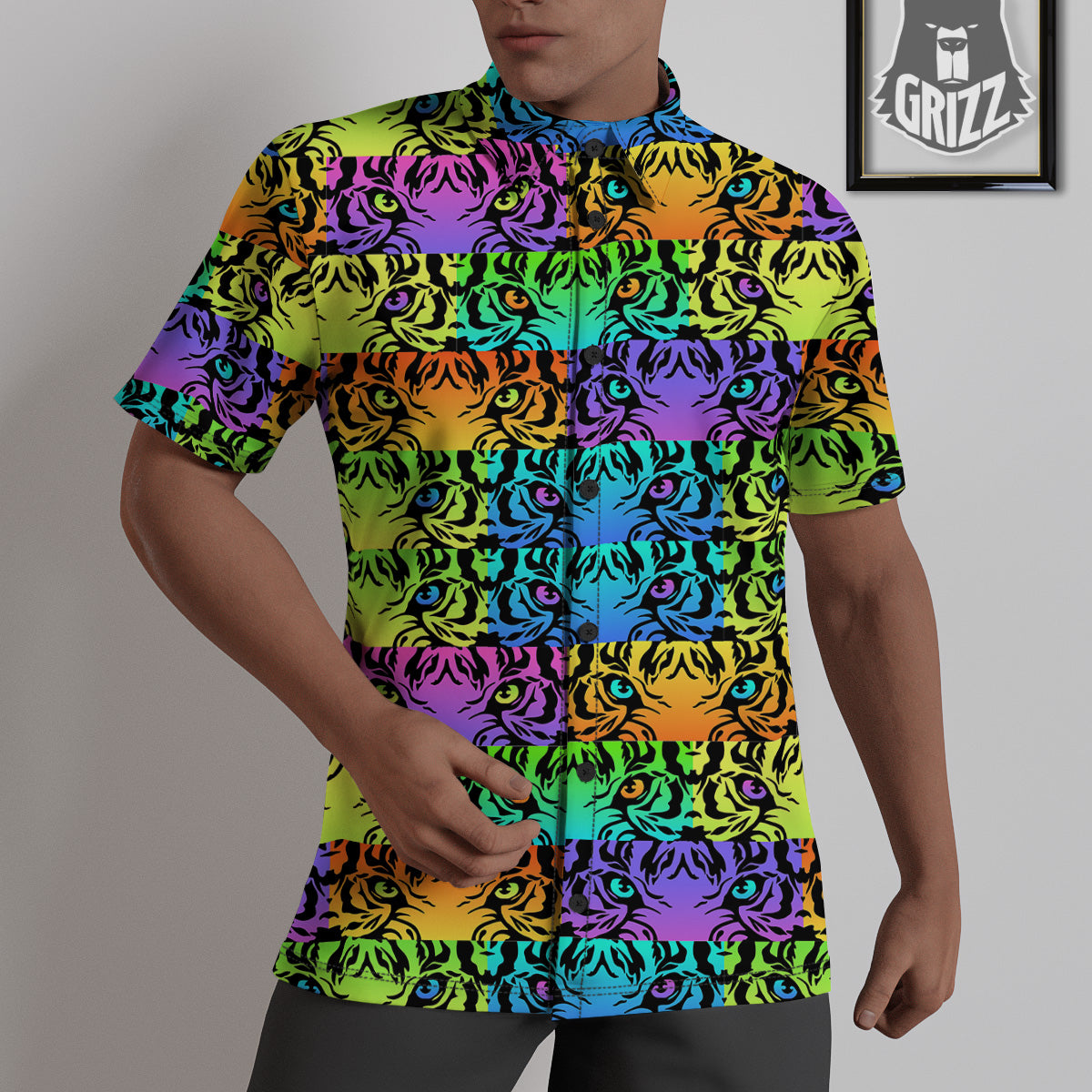 Rainbow Tiger Eyes Print Pattern Untucked Shirts-grizzshop
