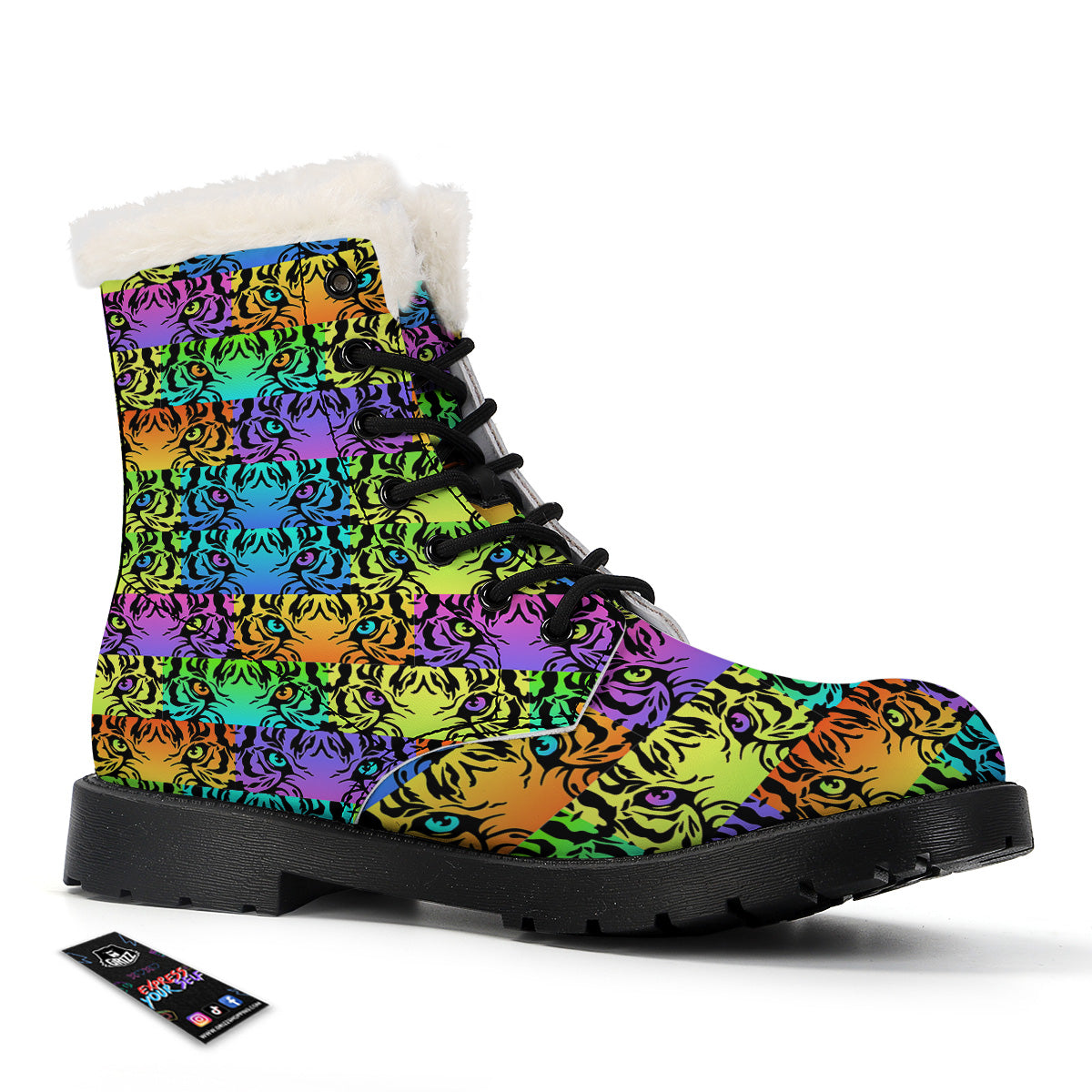 Rainbow Tiger Eyes Print Pattern Winter Boots-grizzshop