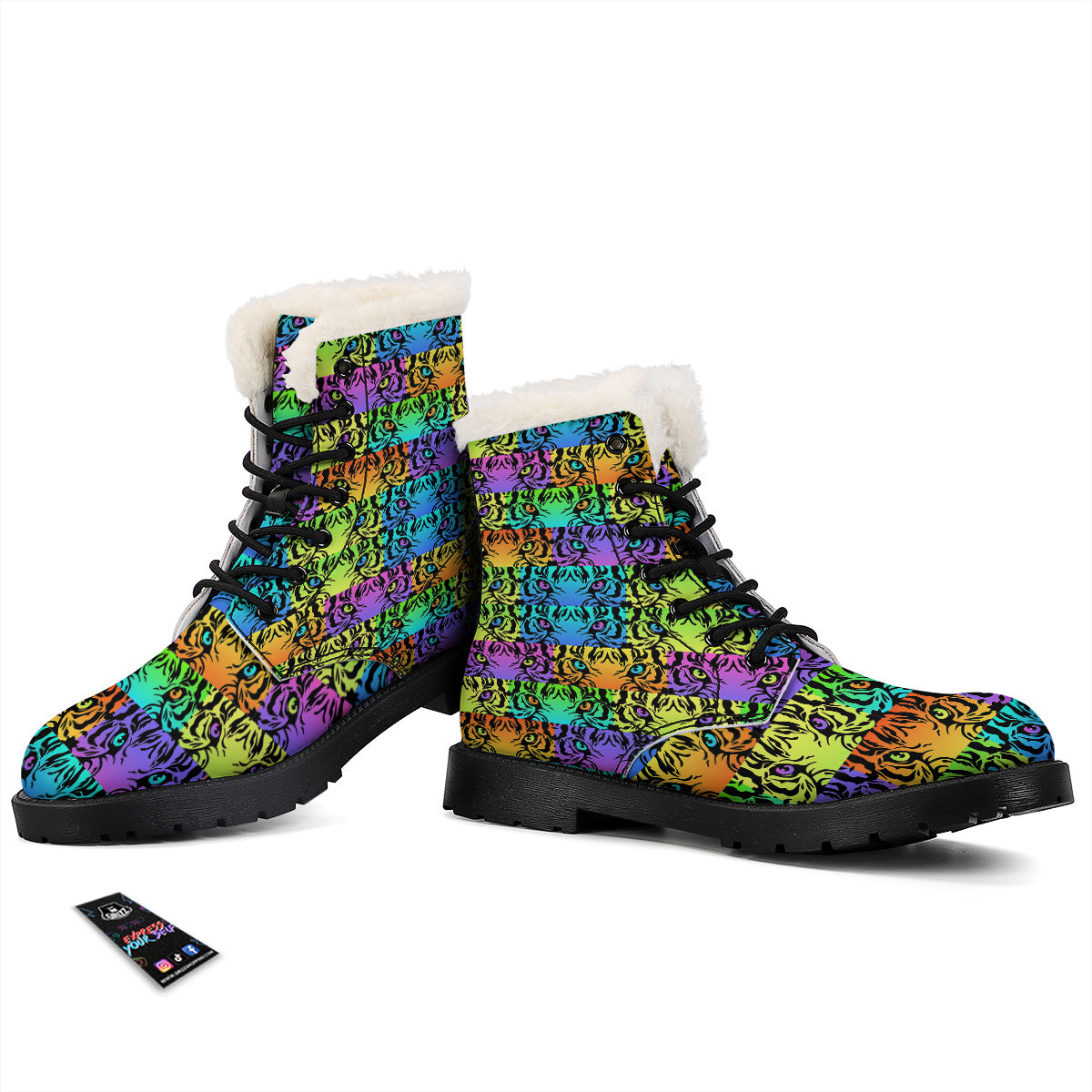Rainbow Tiger Eyes Print Pattern Winter Boots-grizzshop