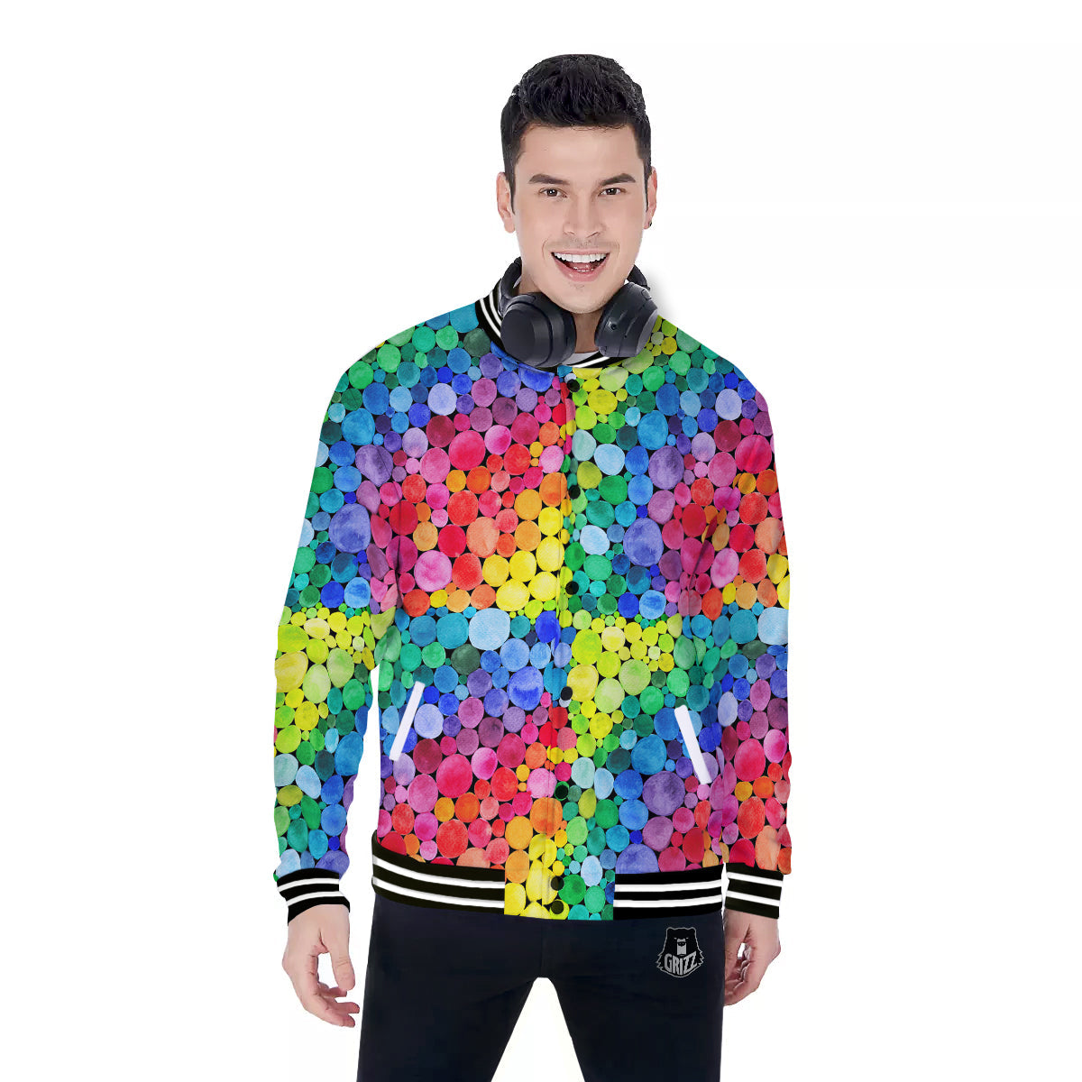 Rainbow Watercolor Print Pattern Baseball Jacket-grizzshop