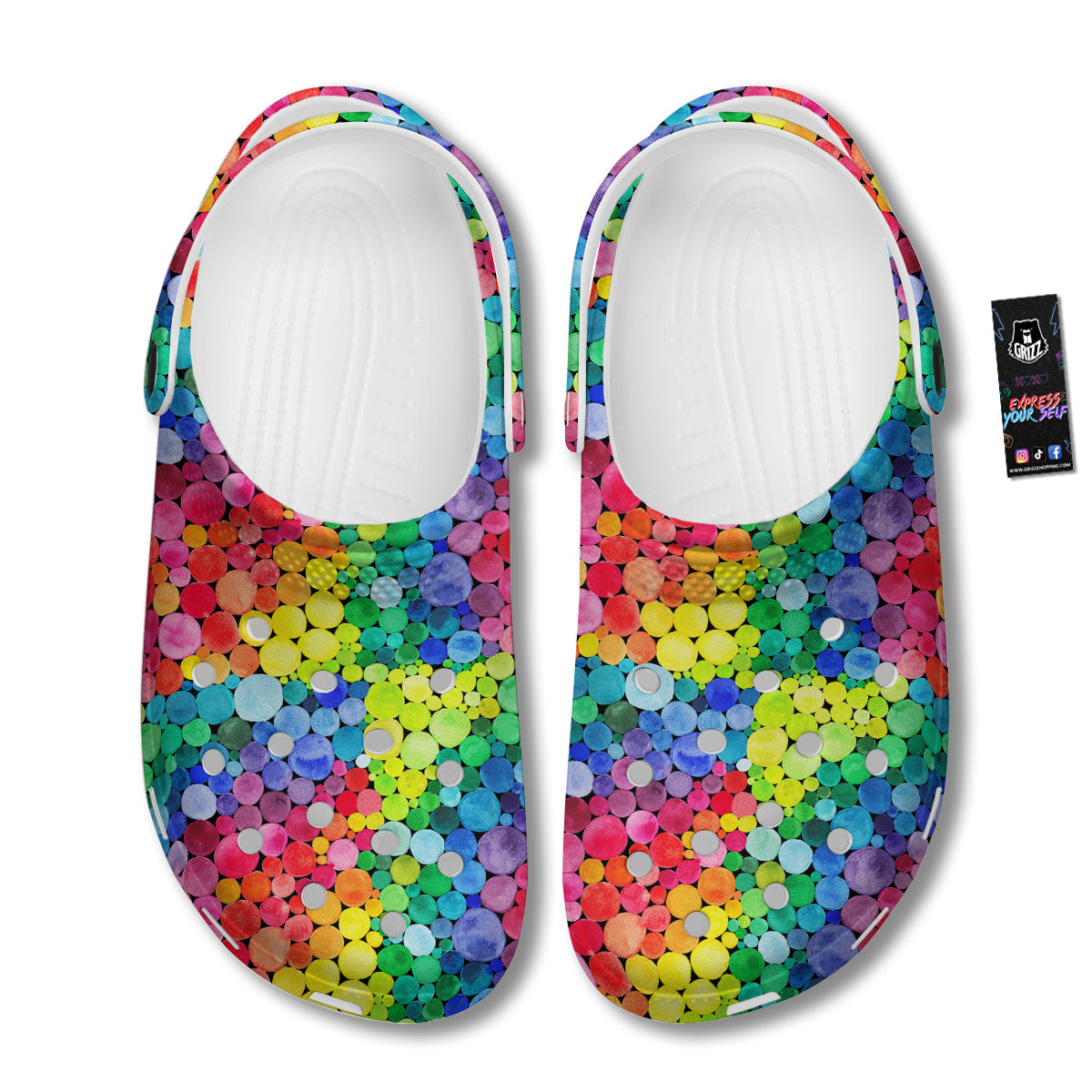 Rainbow Watercolor Print Pattern Clog-grizzshop