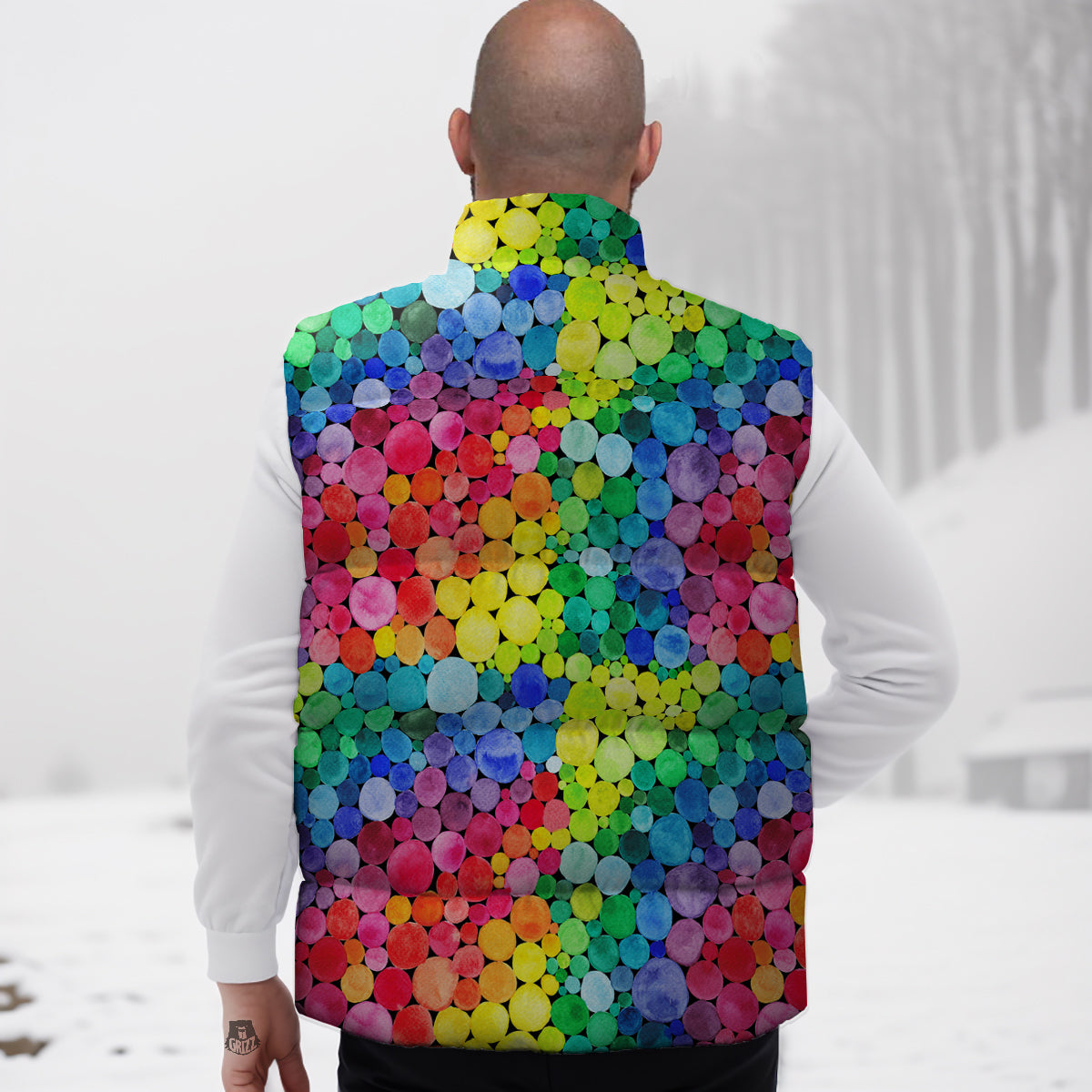 Rainbow Watercolor Print Pattern Down Vest