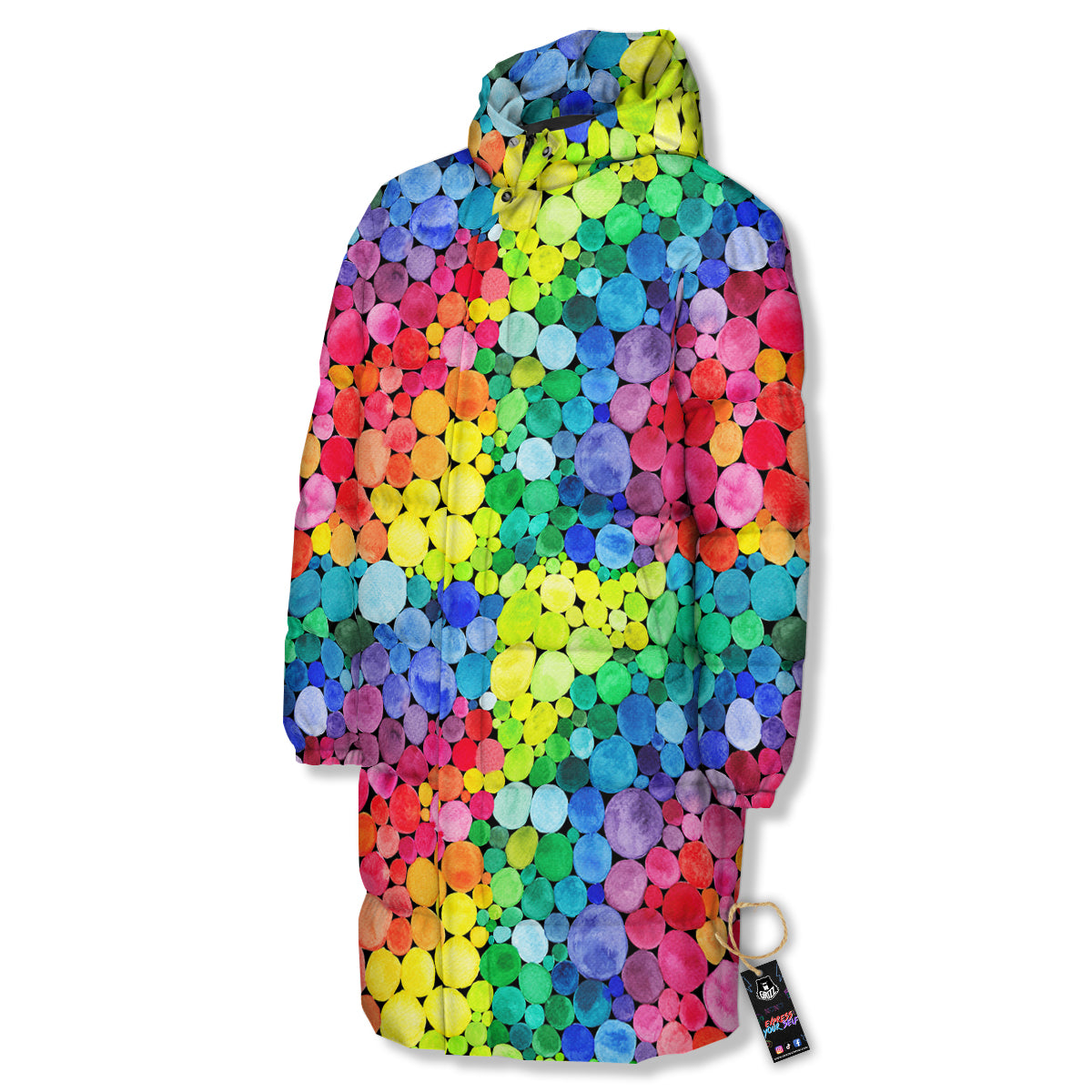 Rainbow Watercolor Print Pattern Long Down Jacket-grizzshop
