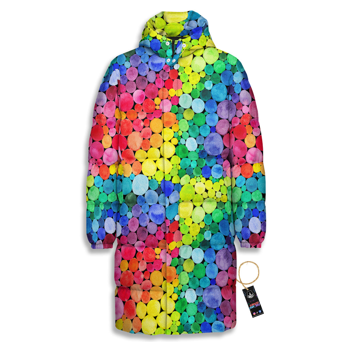 Rainbow Watercolor Print Pattern Long Down Jacket-grizzshop