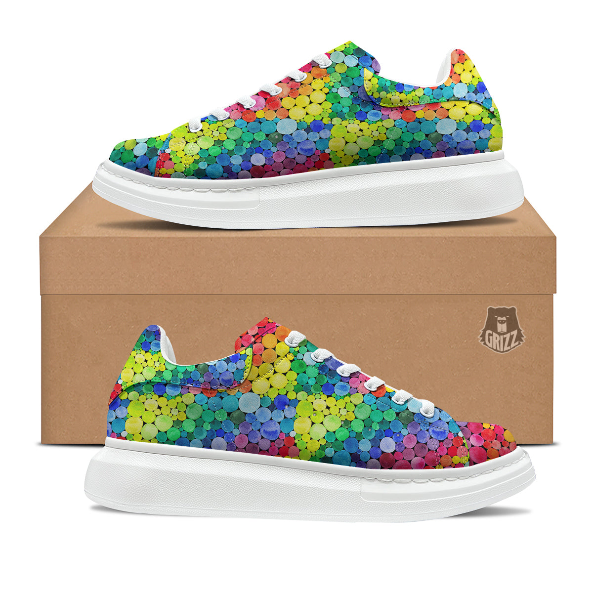 Rainbow Watercolor Print Pattern Platform Shoes-grizzshop