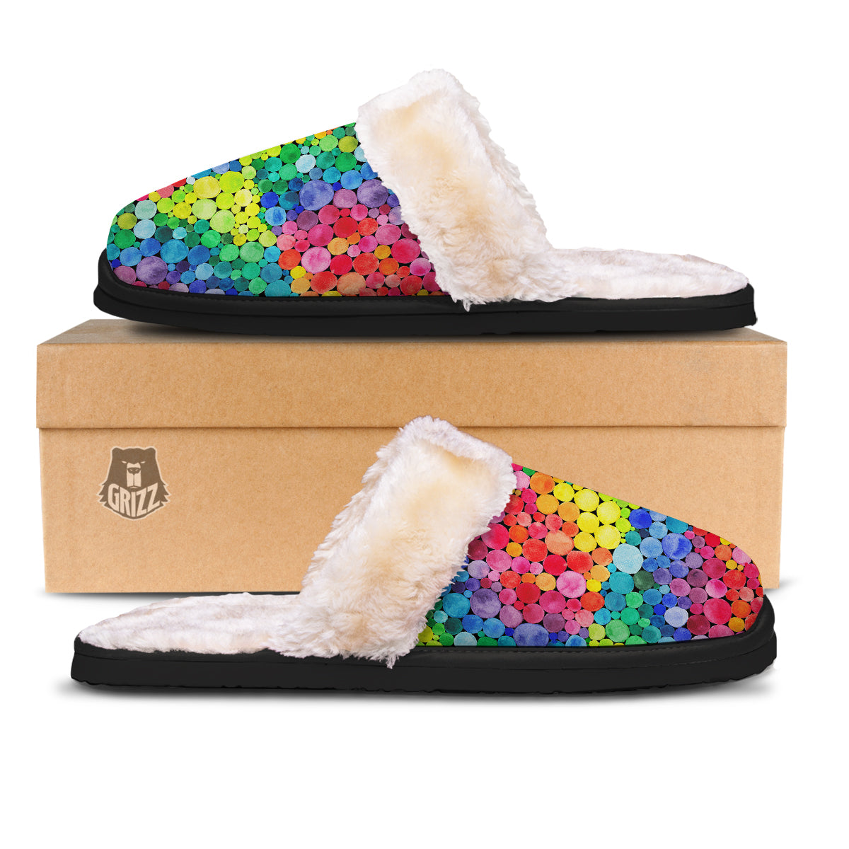 Rainbow Watercolor Print Pattern Slippers-grizzshop