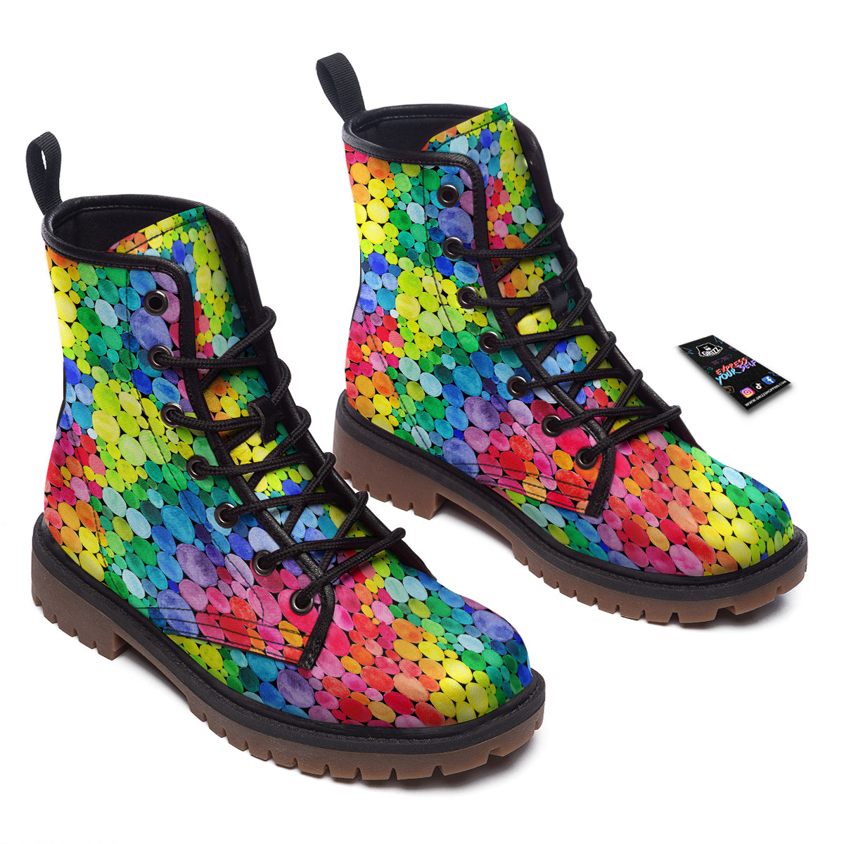Rainbow Watercolor Print Pattern Work Boots-grizzshop