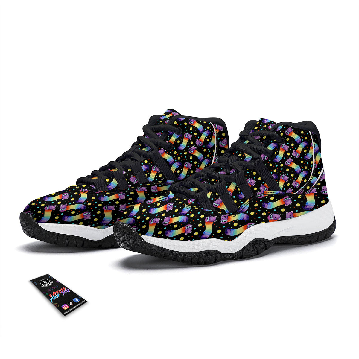 Rainbow Worm Print Pattern Black Bball Shoes-grizzshop