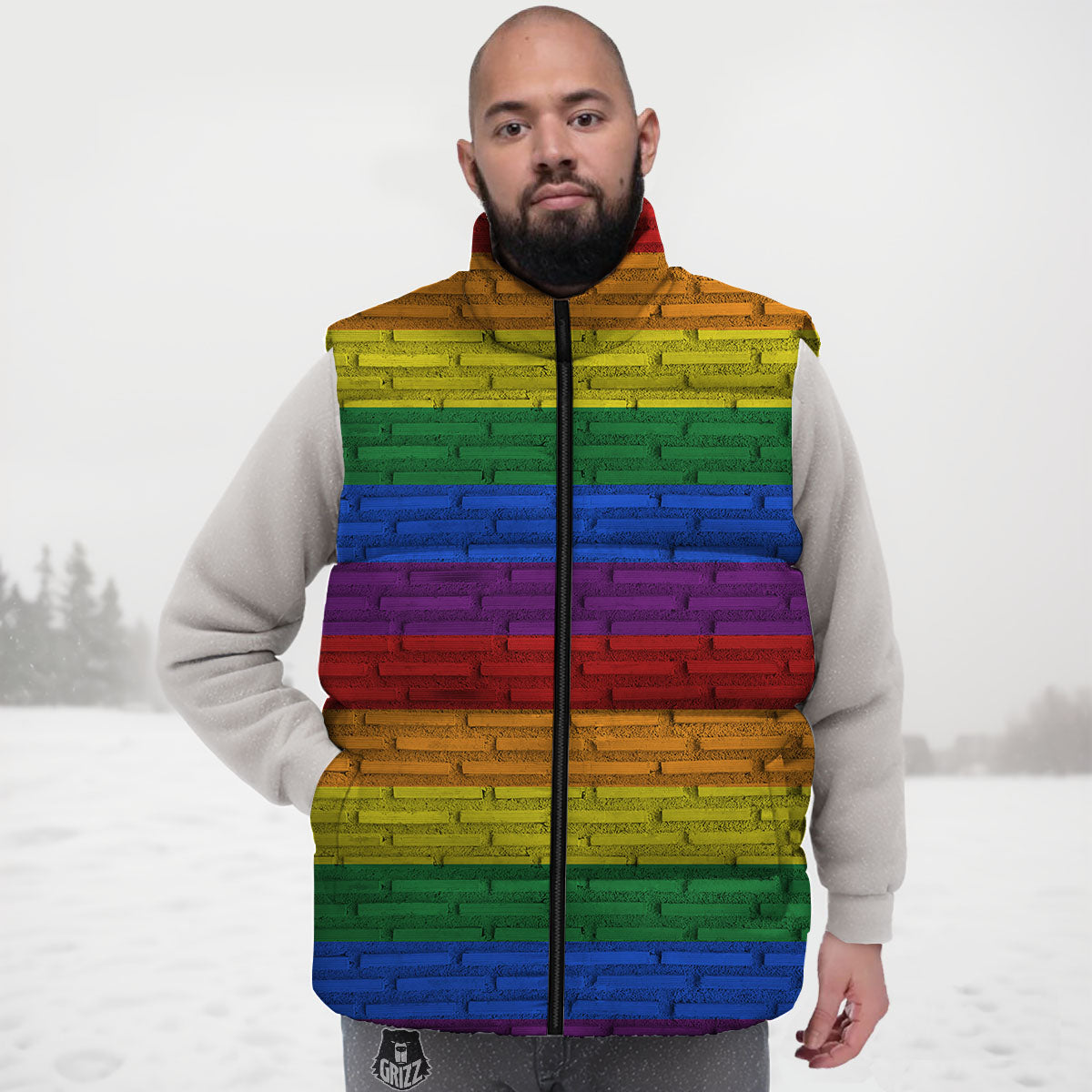 Rainbow Brick Wall LGBT Pride Print Down Vest