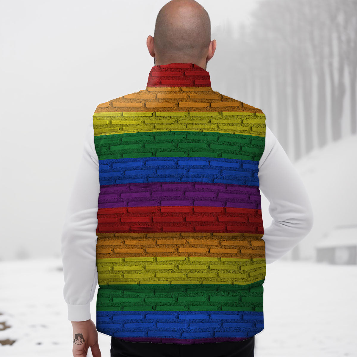 Rainbow Brick Wall LGBT Pride Print Down Vest