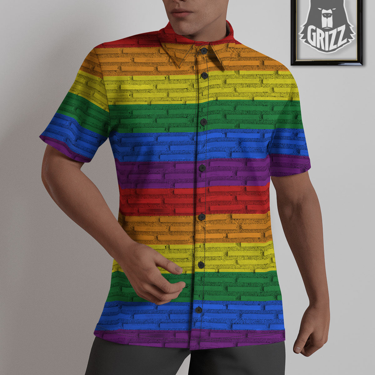 Rainbow Brick Wall LGBT Pride Print Untucked Shirts-grizzshop