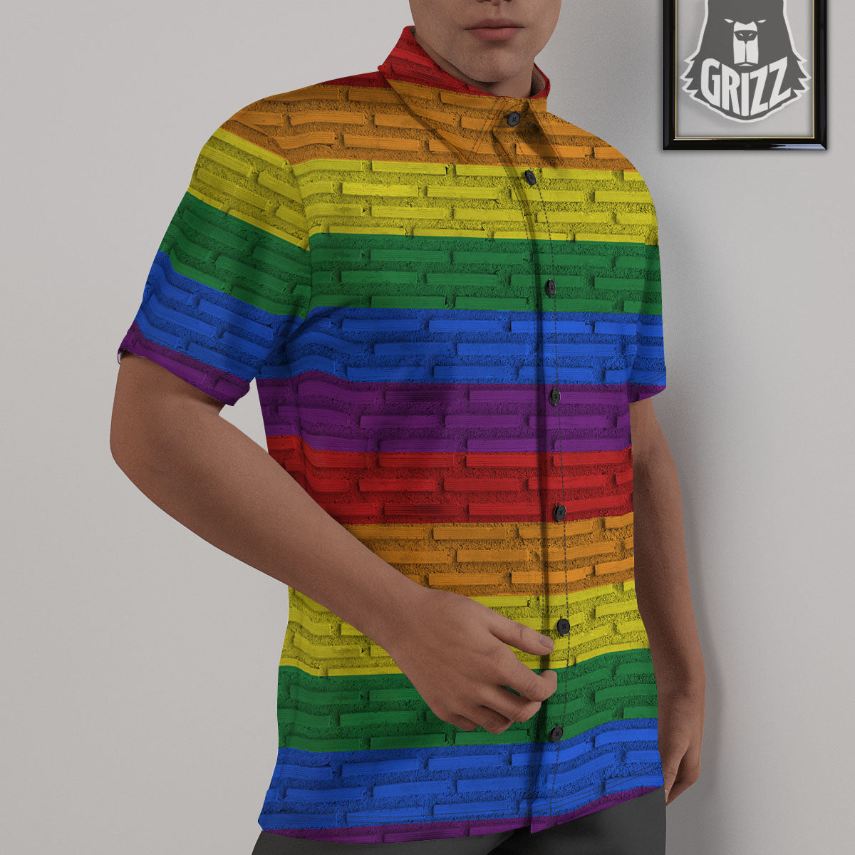 Rainbow Brick Wall LGBT Pride Print Untucked Shirts-grizzshop