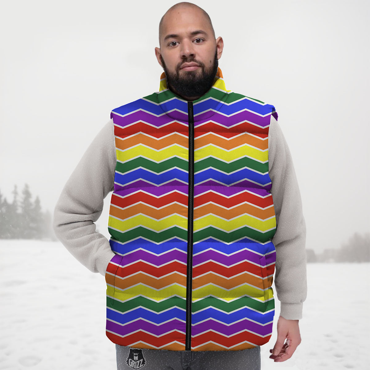 Rainbow Chevron LGBT Pride Print Pattern Down Vest