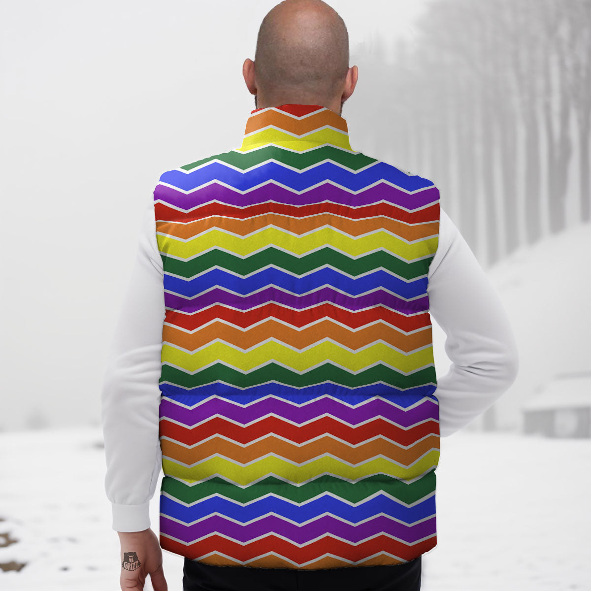 Rainbow Chevron LGBT Pride Print Pattern Down Vest