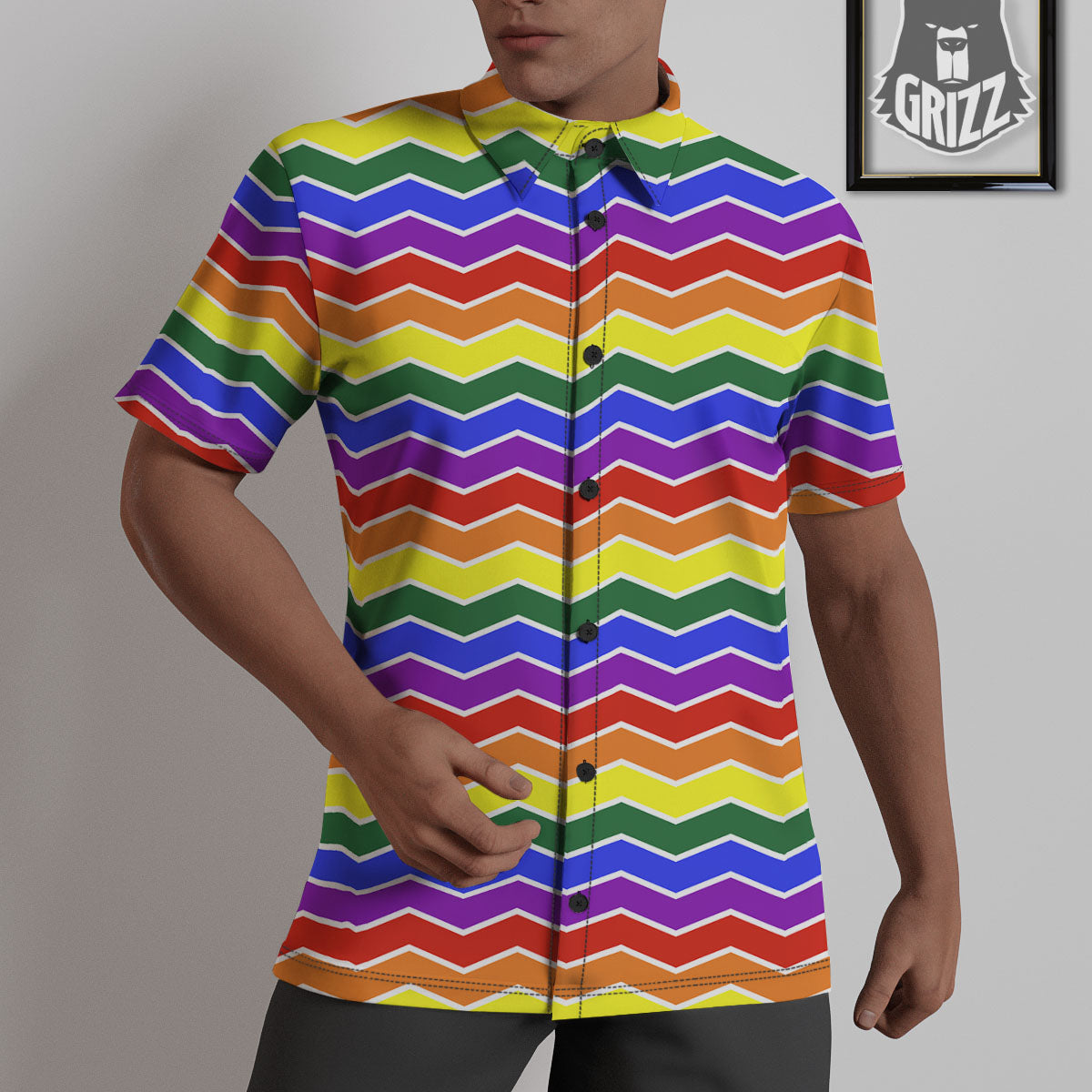 Rainbow Chevron LGBT Pride Print Pattern Untucked Shirts-grizzshop