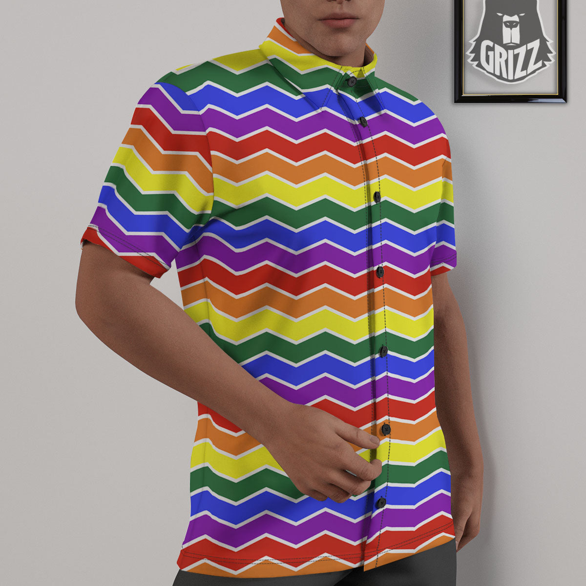 Rainbow Chevron LGBT Pride Print Pattern Untucked Shirts-grizzshop