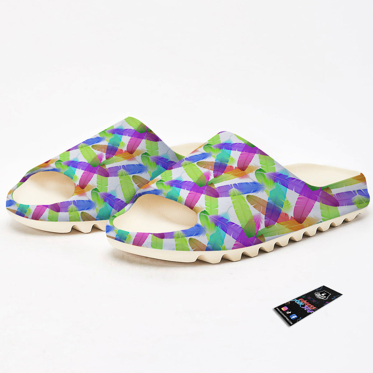 Rainbow Color Feather Print Pattern Sandals-grizzshop