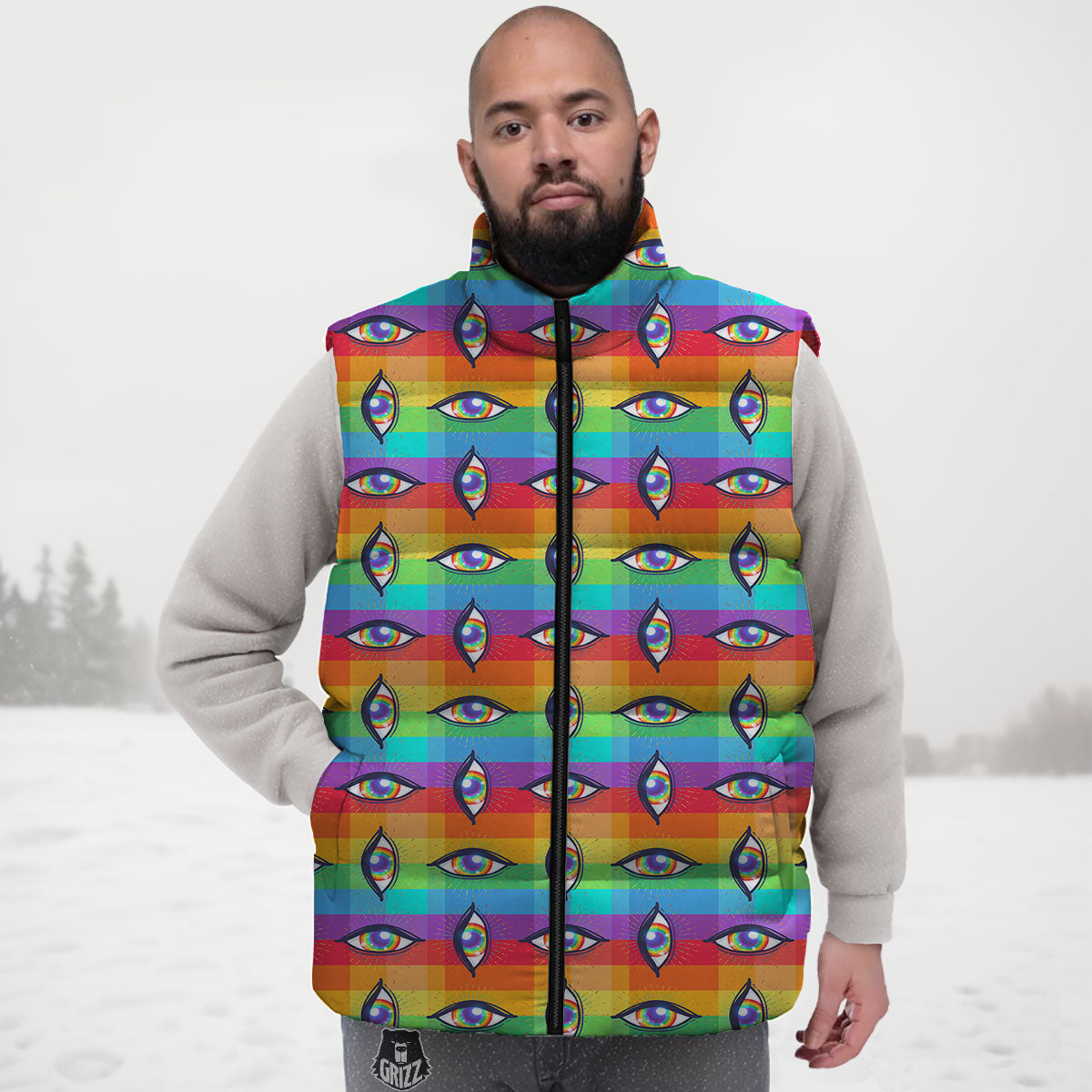 Rainbow Eyes LGBT Pride Print Pattern Down Vest