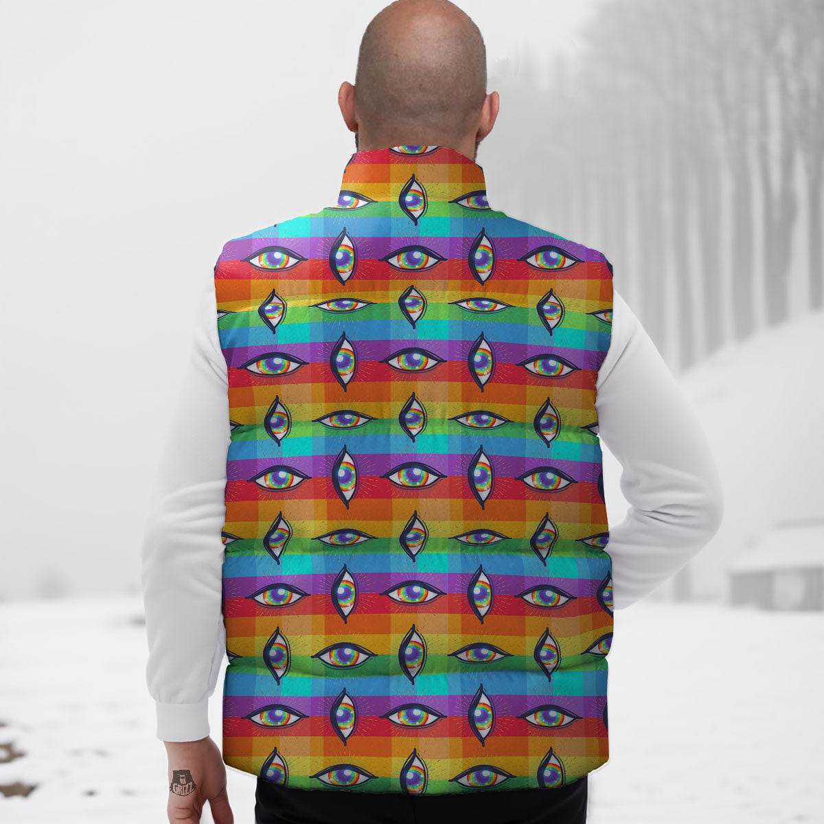 Rainbow Eyes LGBT Pride Print Pattern Down Vest