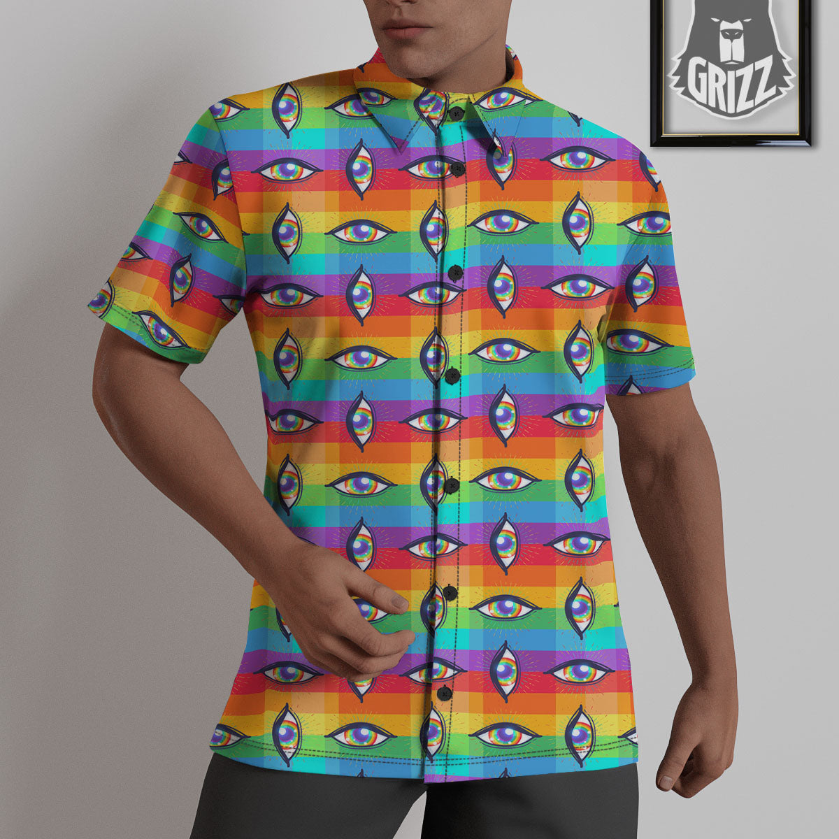 Rainbow Eyes LGBT Pride Print Pattern Untucked Shirts-grizzshop