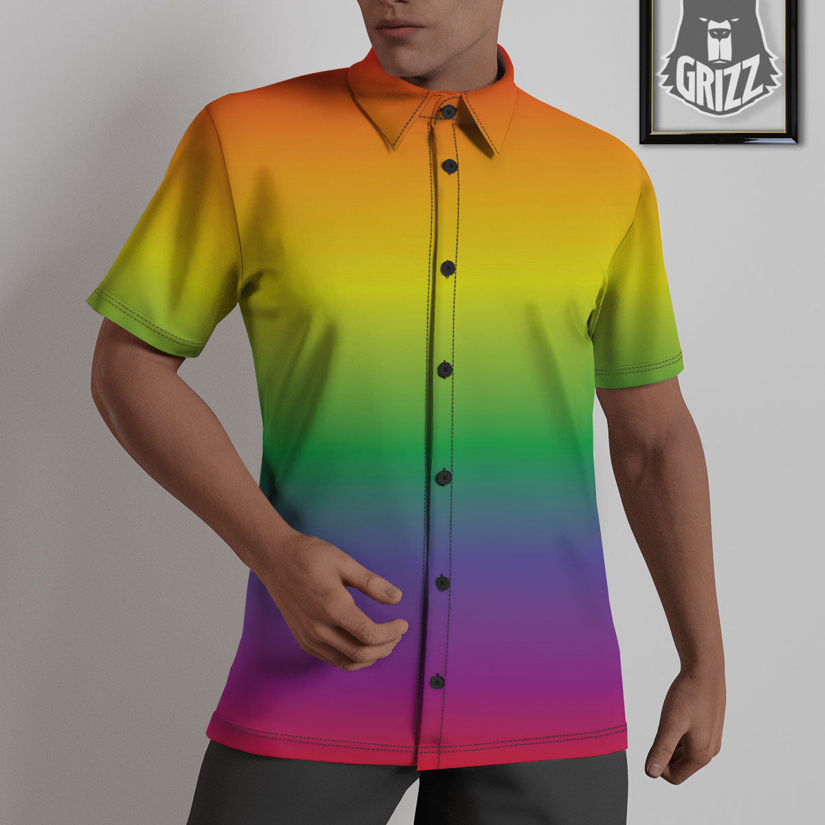 Rainbow Gradient LGBT Pride Print Untucked Shirts-grizzshop