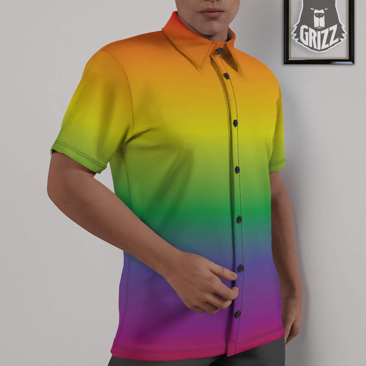 Rainbow Gradient LGBT Pride Print Untucked Shirts-grizzshop