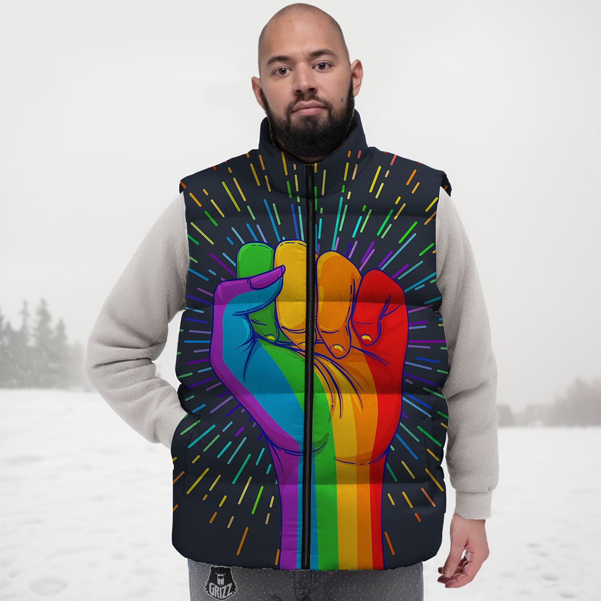 Rainbow Hand LGBT Pride Print Down Vest