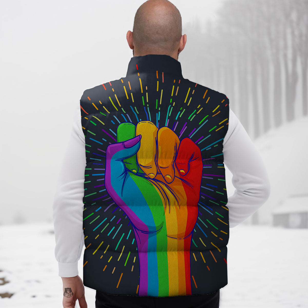 Rainbow Hand LGBT Pride Print Down Vest