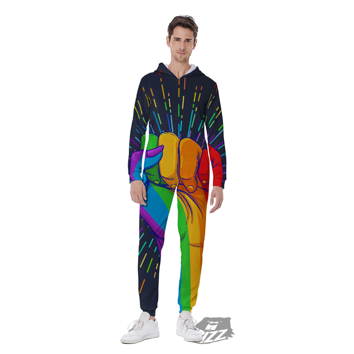 Rainbow Hand LGBT Pride Print Men's Jumpsuit-grizzshop