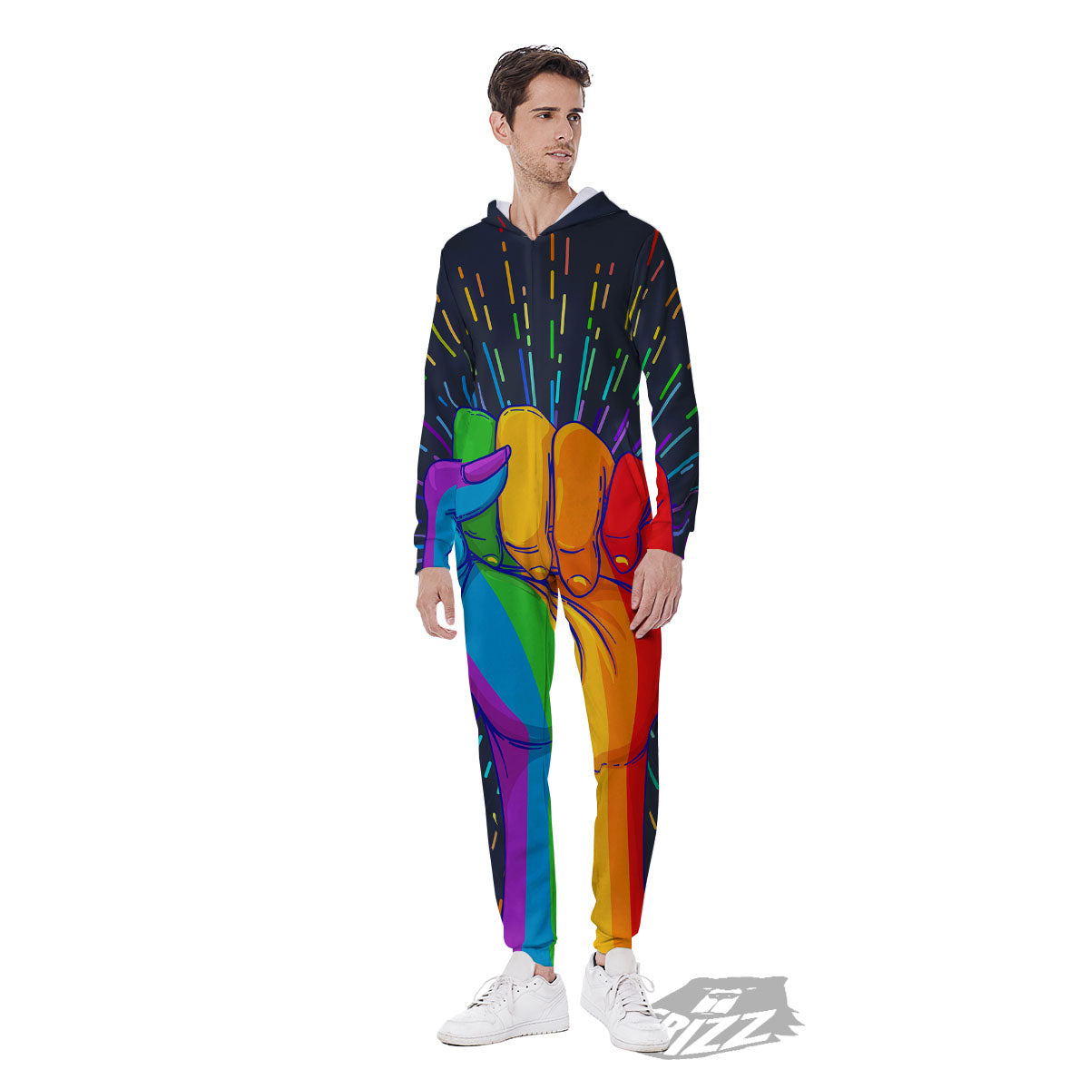 Rainbow Hand LGBT Pride Print Men's Jumpsuit-grizzshop