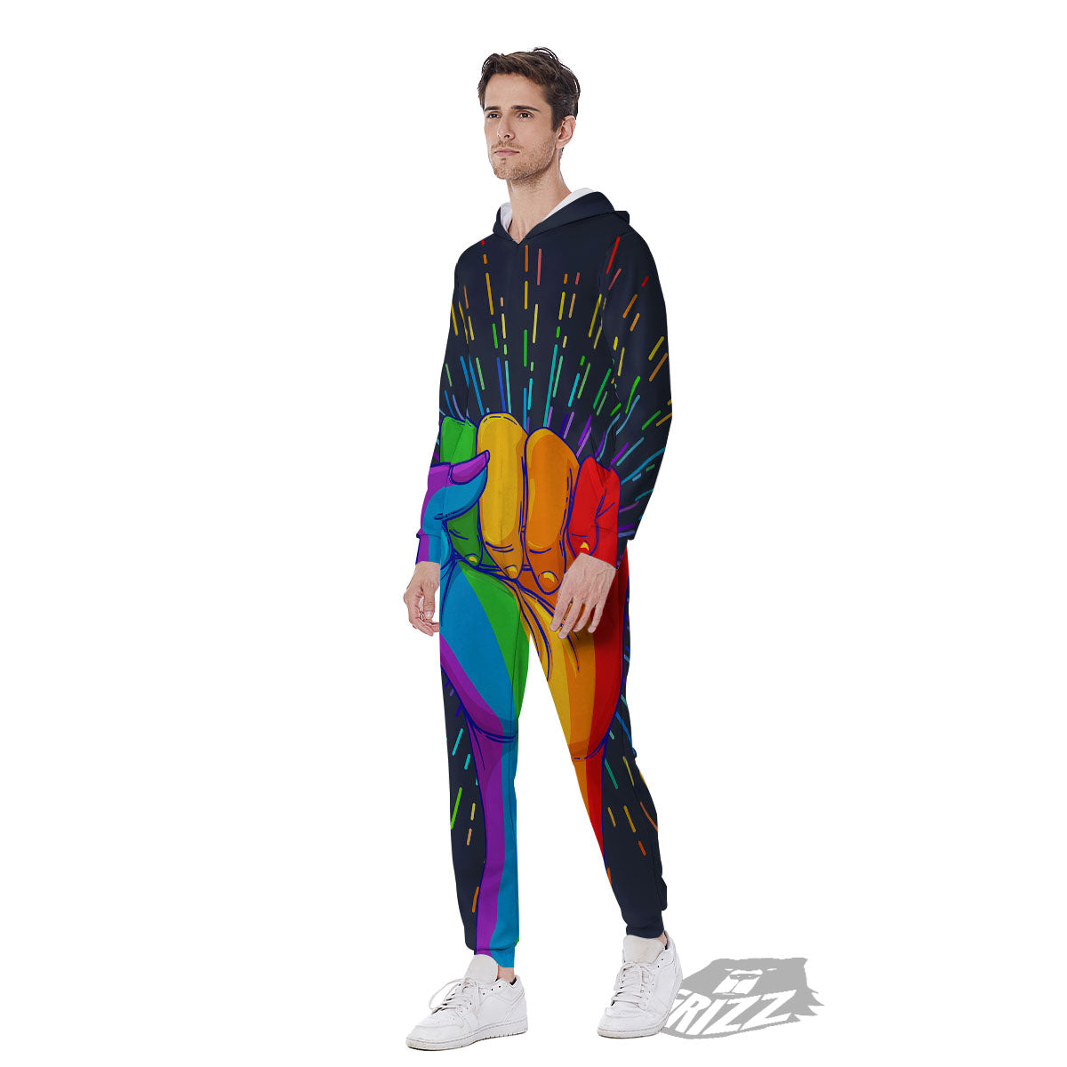 Rainbow Hand LGBT Pride Print Men's Jumpsuit-grizzshop