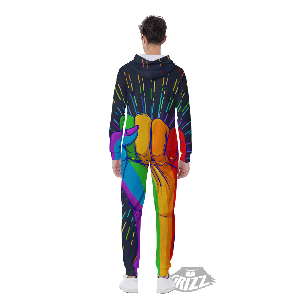 Rainbow Hand LGBT Pride Print Men's Jumpsuit-grizzshop