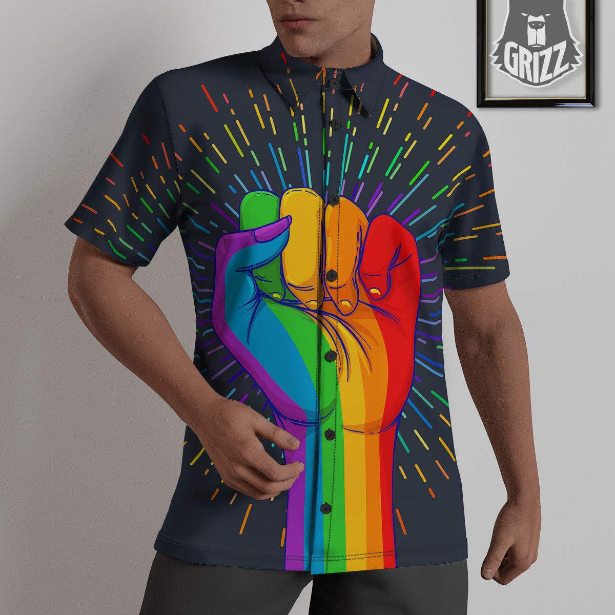 Rainbow Hand LGBT Pride Print Untucked Shirts-grizzshop