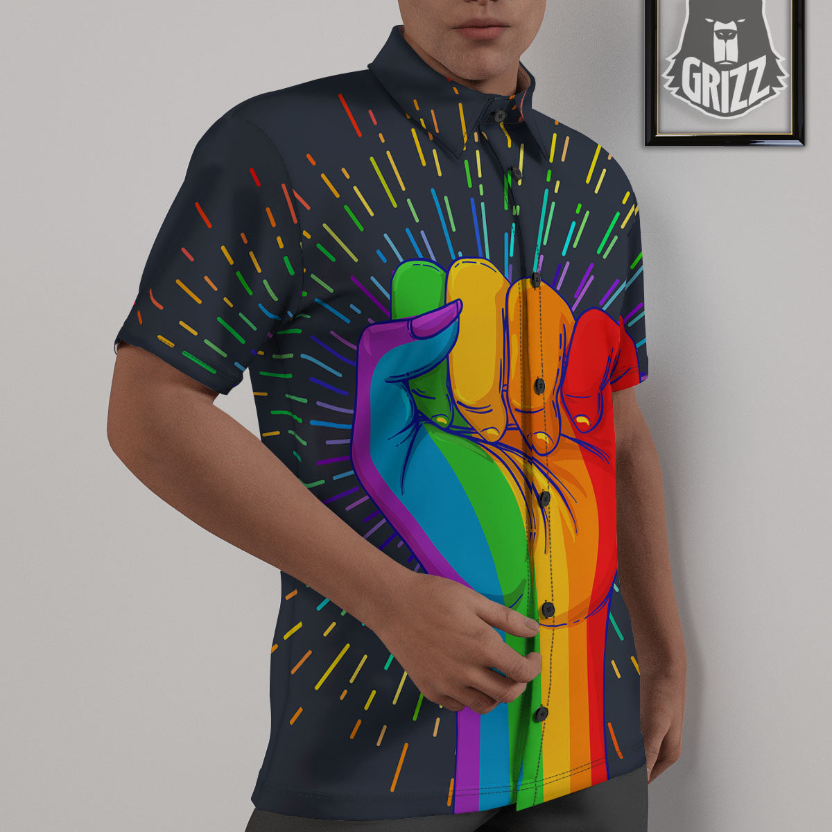 Rainbow Hand LGBT Pride Print Untucked Shirts-grizzshop