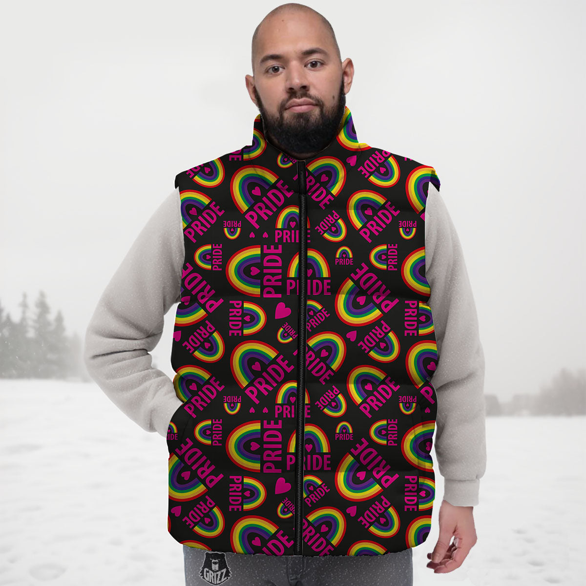 Rainbow Heart LGBT Pride Print Pattern Down Vest