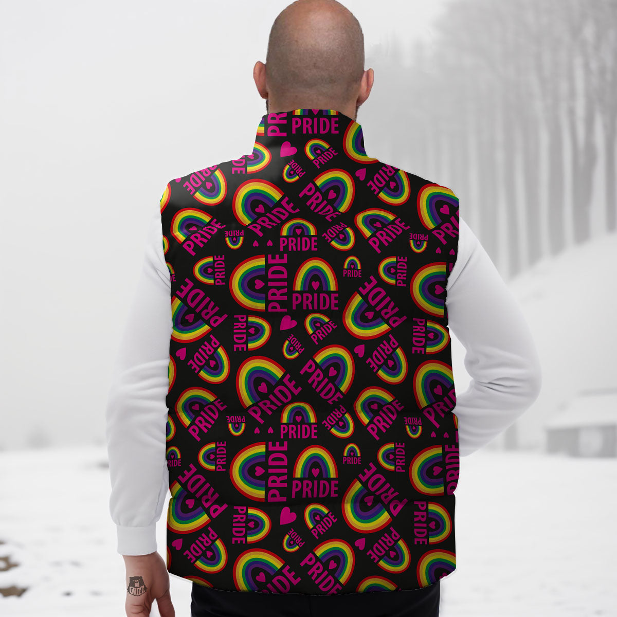 Rainbow Heart LGBT Pride Print Pattern Down Vest