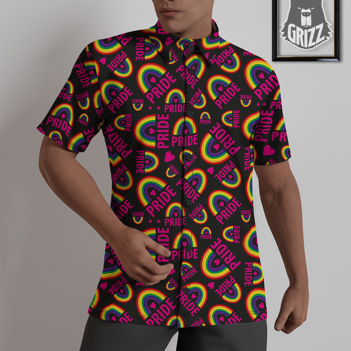 Rainbow Heart LGBT Pride Print Pattern Untucked Shirts-grizzshop