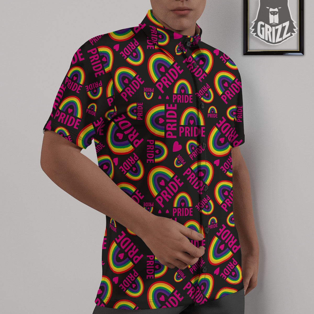 Rainbow Heart LGBT Pride Print Pattern Untucked Shirts-grizzshop