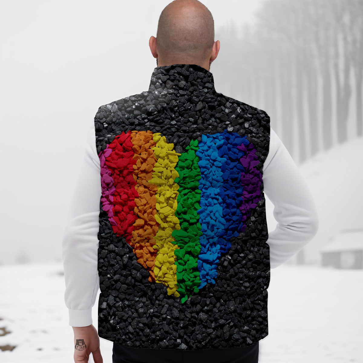 Rainbow Heart Stones LGBT Pride Print Down Vest