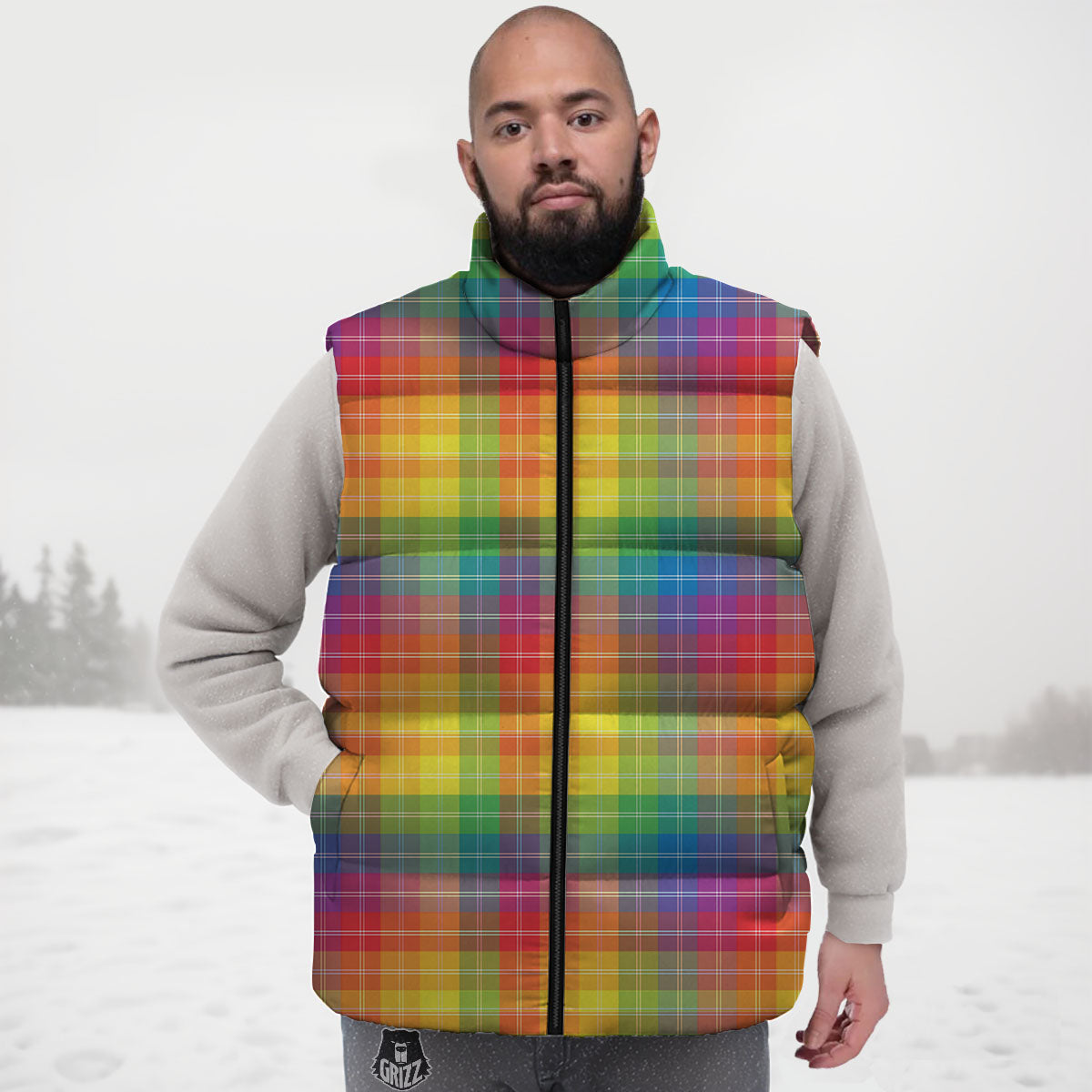 Rainbow Plaid LGBT Pride Print Pattern Down Vest