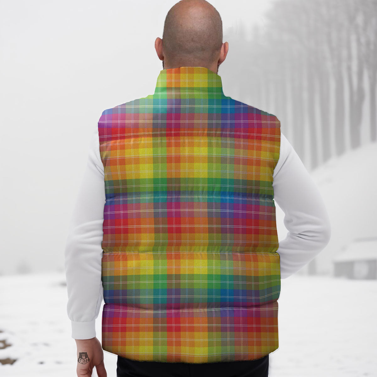 Rainbow Plaid LGBT Pride Print Pattern Down Vest