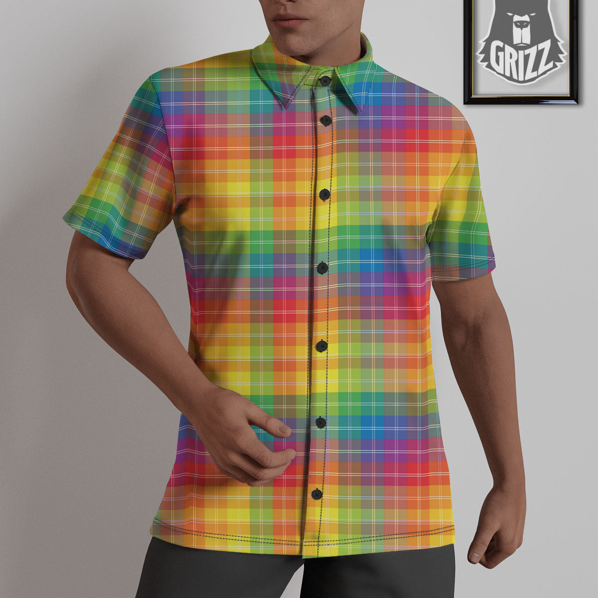 Rainbow Plaid LGBT Pride Print Pattern Untucked Shirts-grizzshop