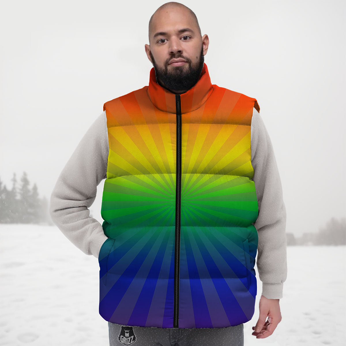 Rainbow Rays LGBT Pride Print Down Vest