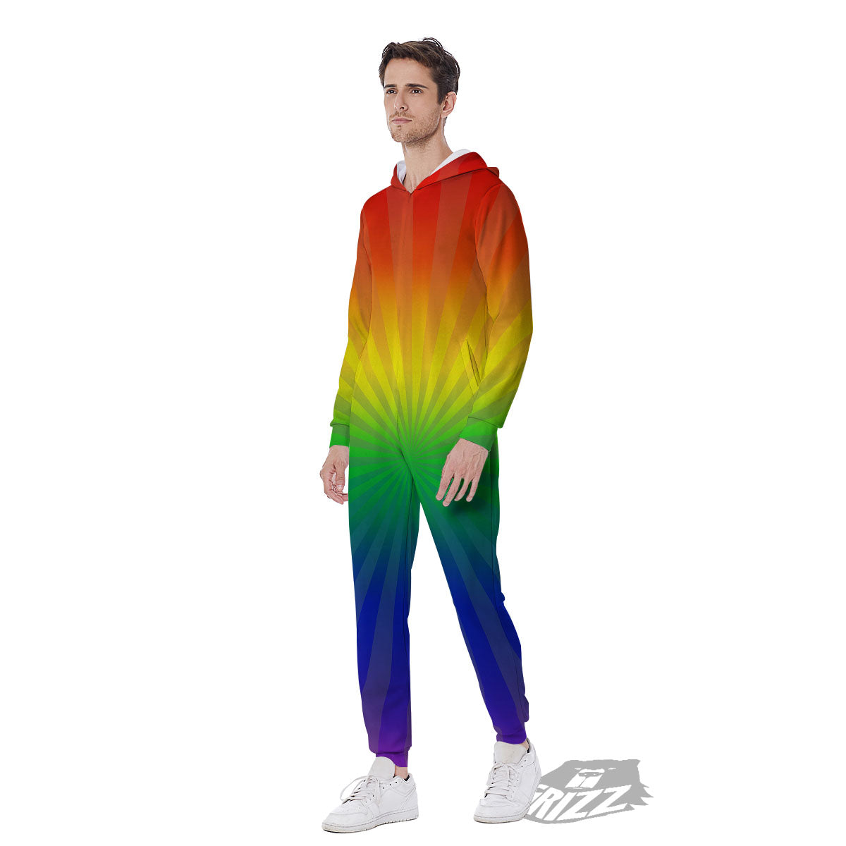 Rainbow Rays LGBT Pride Print Men's Jumpsuit-grizzshop