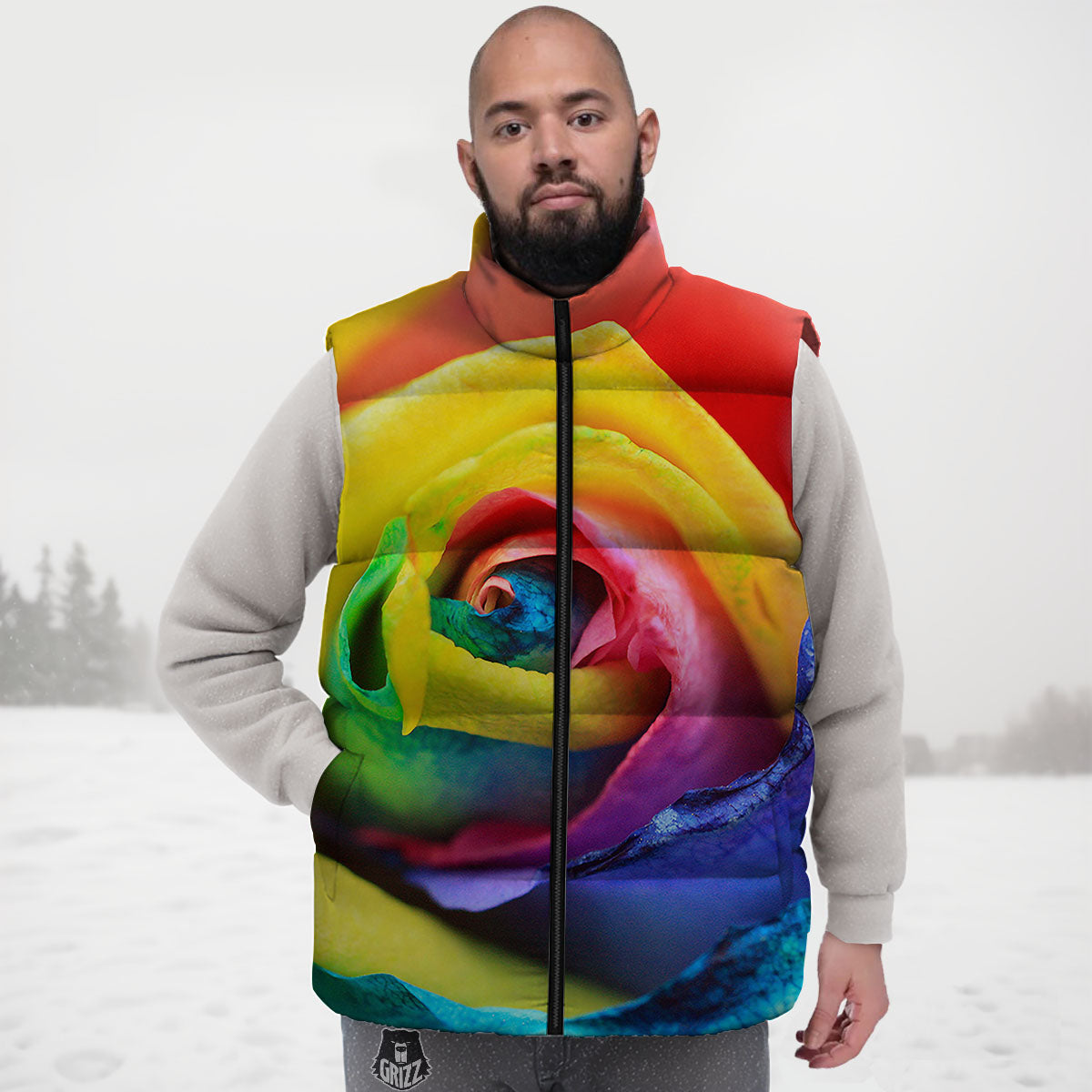 Rainbow Roses LGBT Pride Print Down Vest