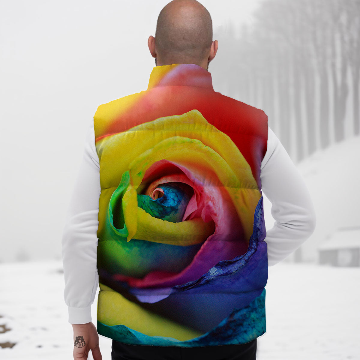 Rainbow Roses LGBT Pride Print Down Vest