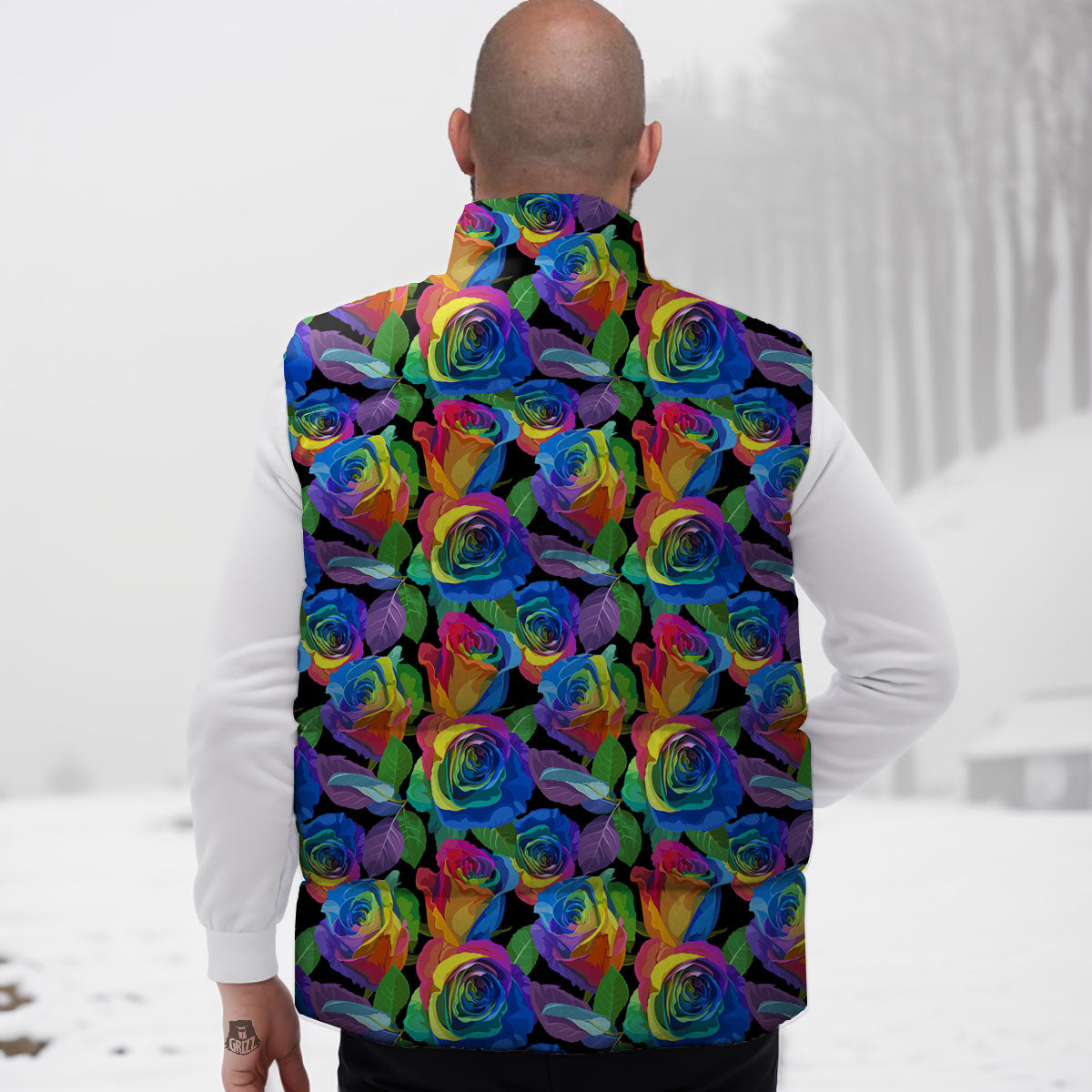 Rainbow Roses LGBT Pride Print Pattern Down Vest