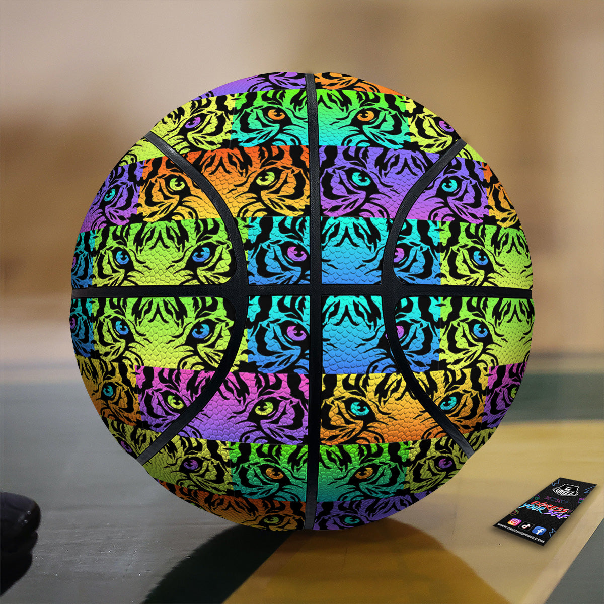 Rainbow Tiger Eyes Print Pattern Basketball