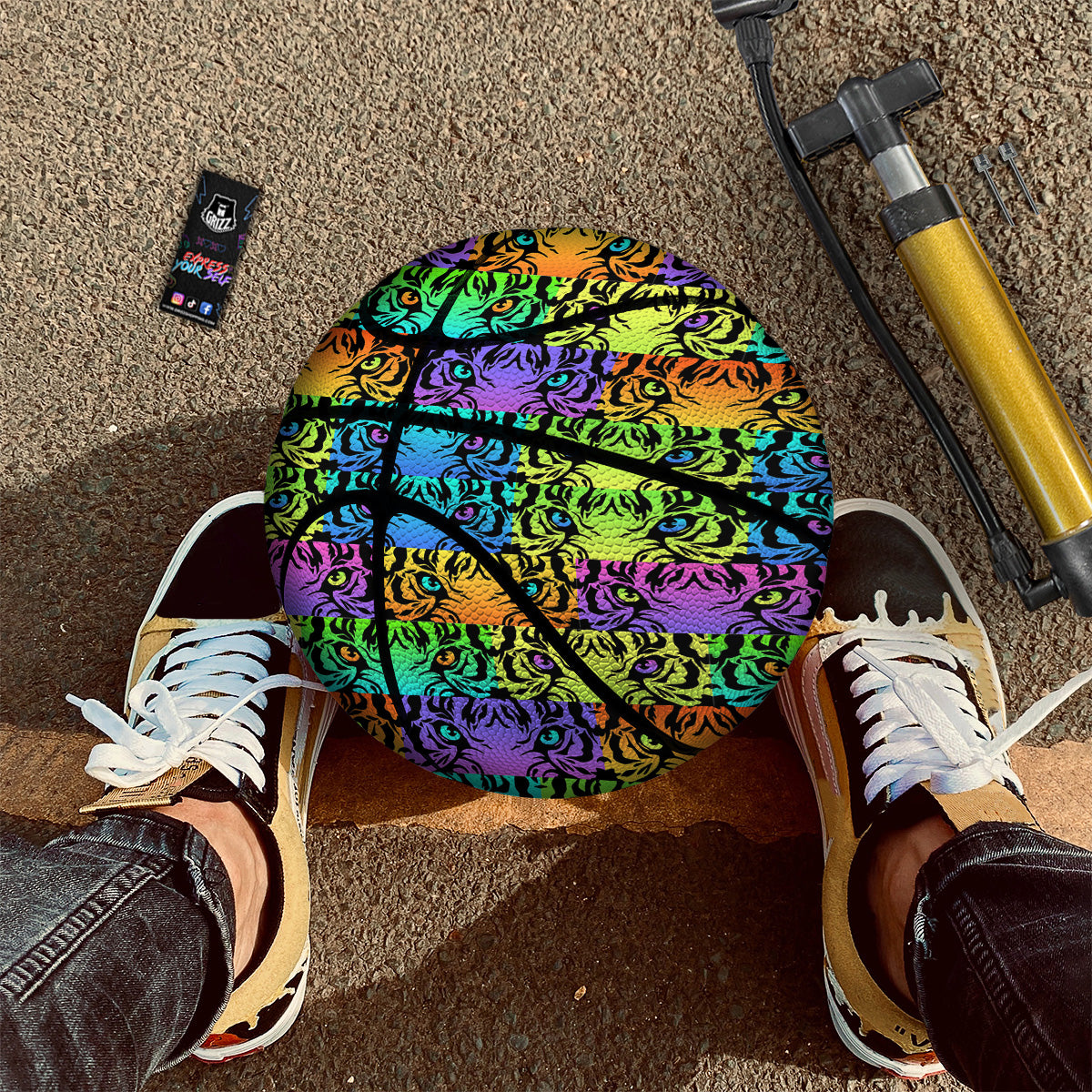 Rainbow Tiger Eyes Print Pattern Basketball