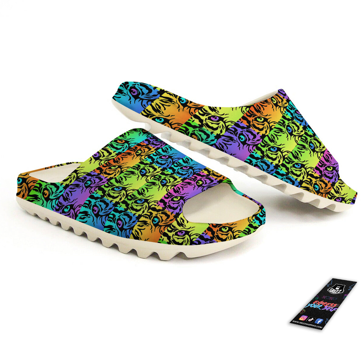 Rainbow Tiger Eyes Print Pattern Sandals-grizzshop